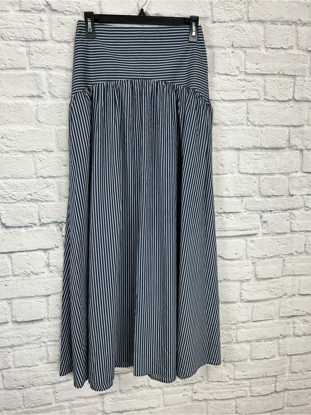 Elan Colette Skirt Medium Navy White Striped Smocked Waist Maxi NWT